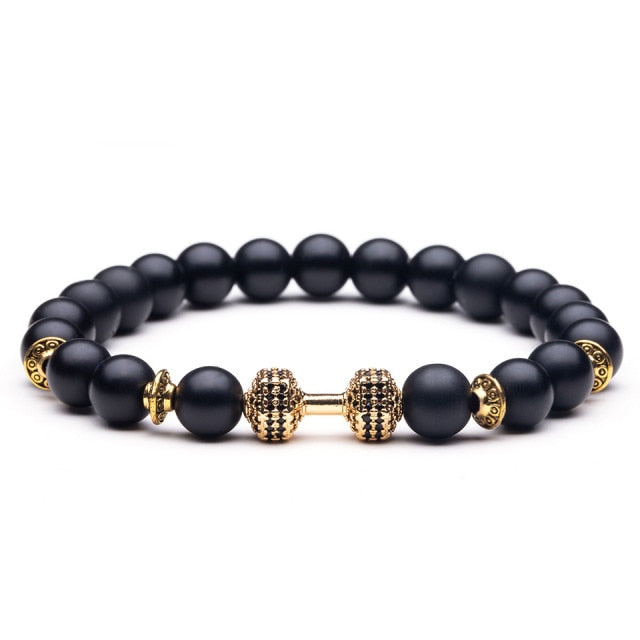 Hot Natural Black Volcanic Lava Stone Dumbbell Strand Bracelet